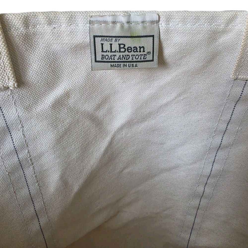 Vintage LL Bean Tote Bag XL Cream/Navy Canvas - Picture 5 of 12